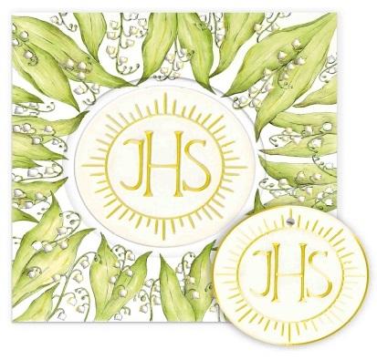 Karnet KW komunia hostia z konwaliami