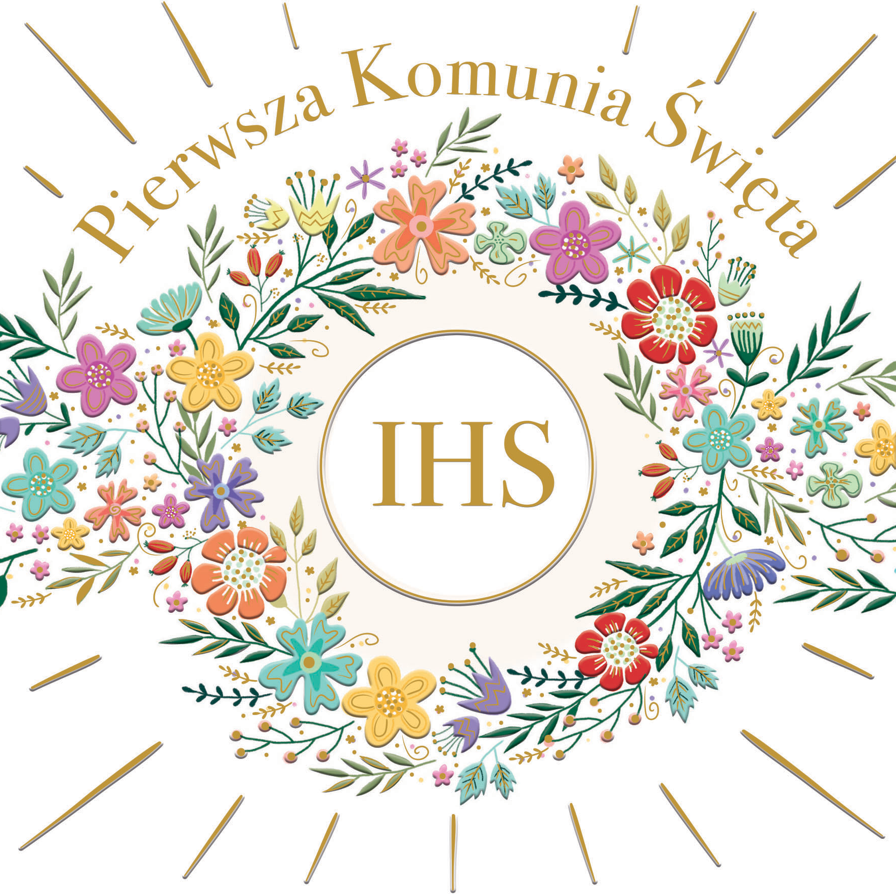 Karnet KW komunia HS TŁ wianek kolor