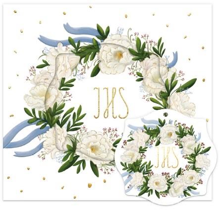 Karnet KW komunia IHS z wianuszkiem