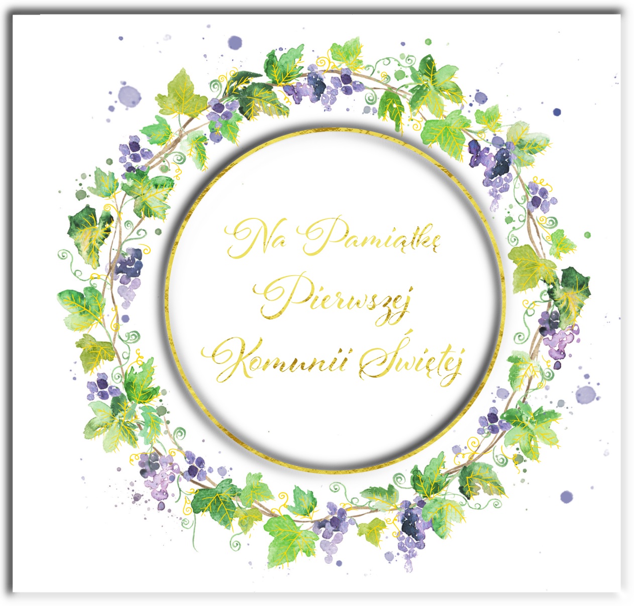 Karnet KW komunia z kółkiem HS TŁ wianek wino