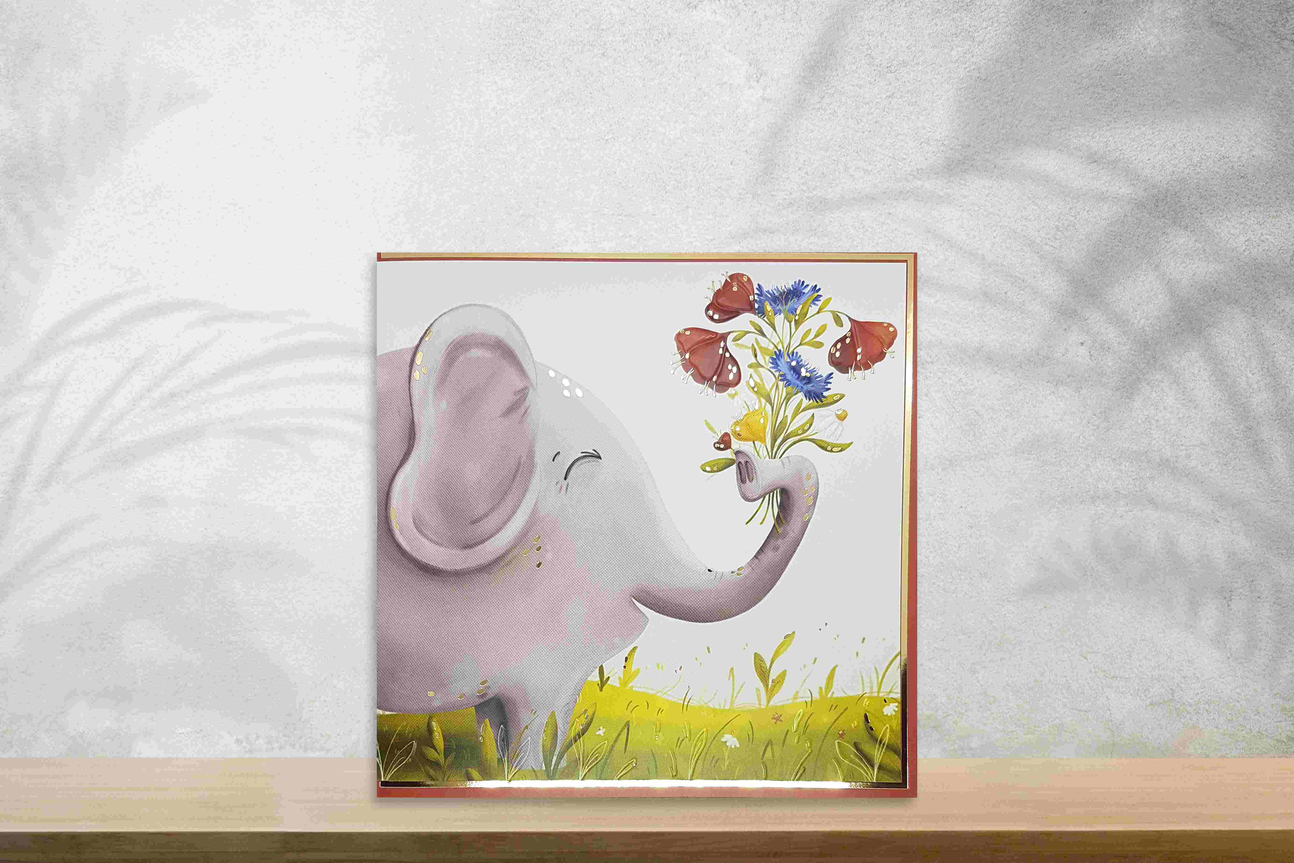 Karnet KW Słoń z bukietem