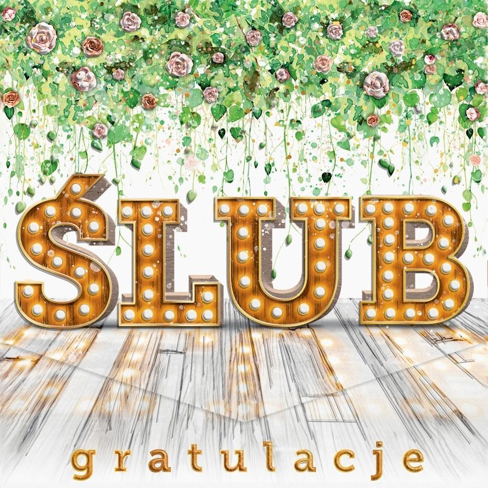 Karnet KW Ślub napis boho