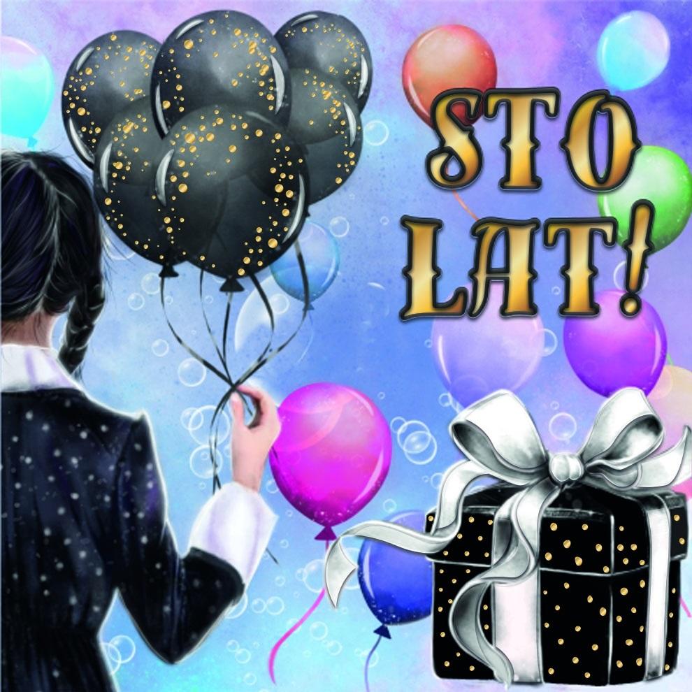 Karnet KW Sto lat czarne balony