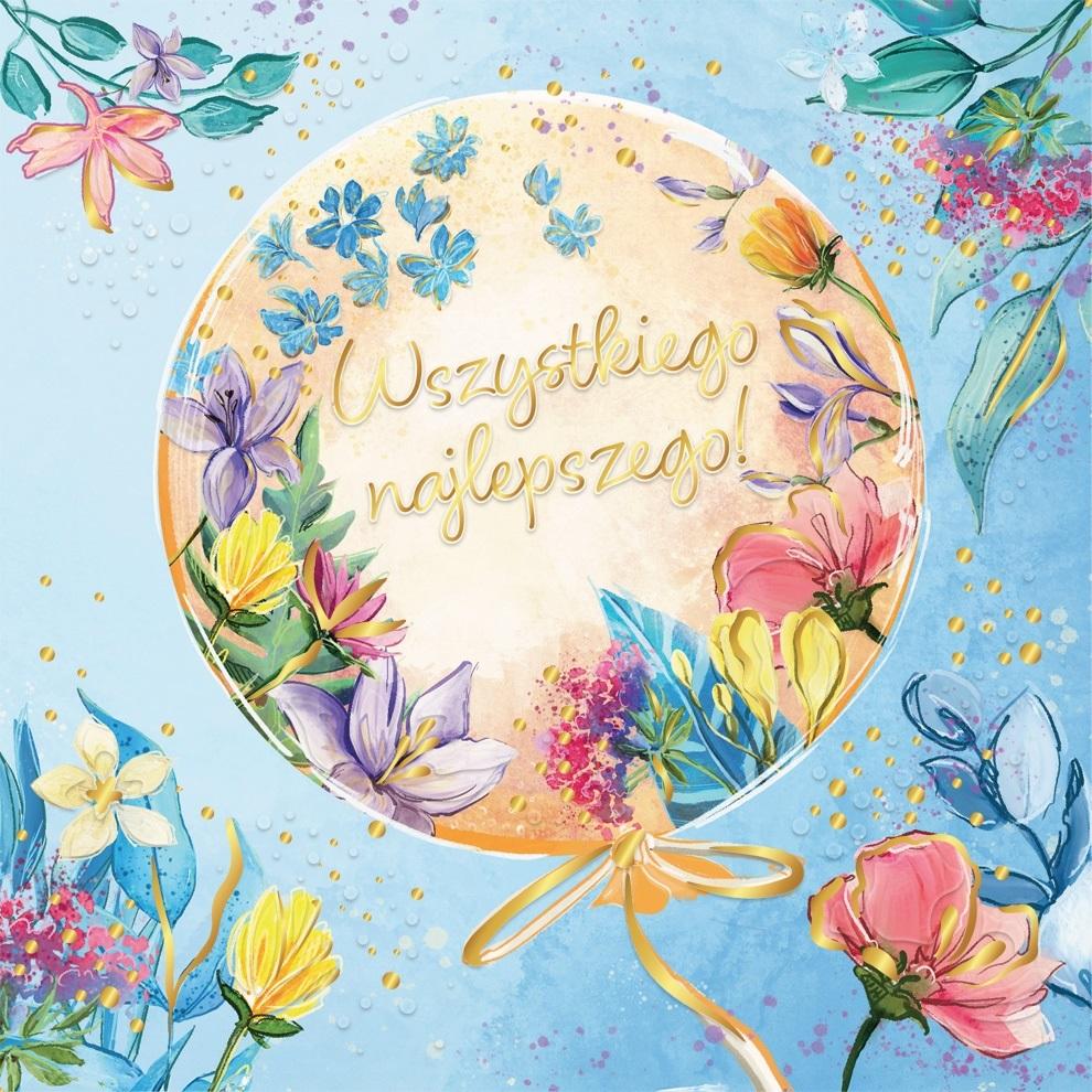 Karnet KW Wszystkiego najlepszego balon w kwiatach