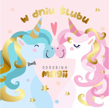 Karnet kwadrat ślub jednorożce