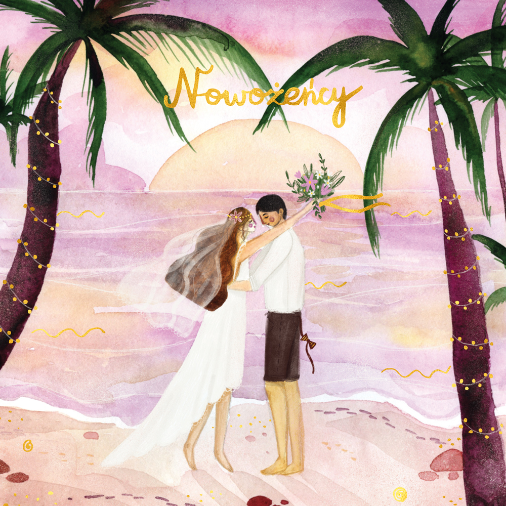 Karnet kwadrat ślub palmy