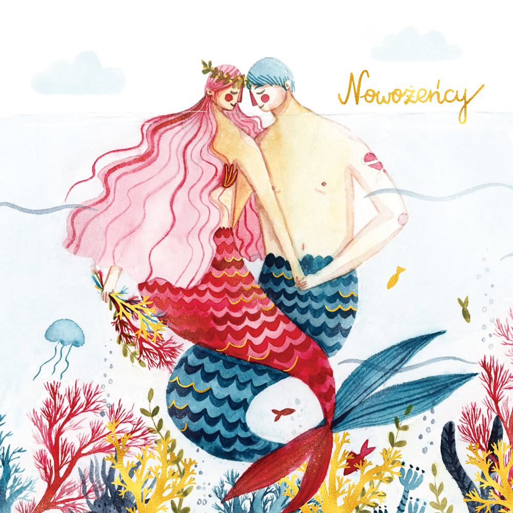 Karnet kwadrat ślub syreny