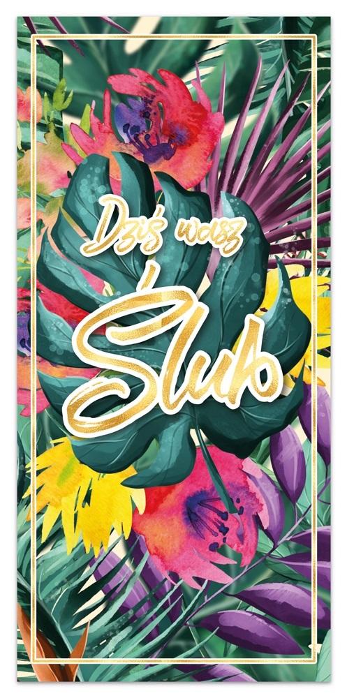 Karnet Pamiątka ślub liście tropikalne kolor