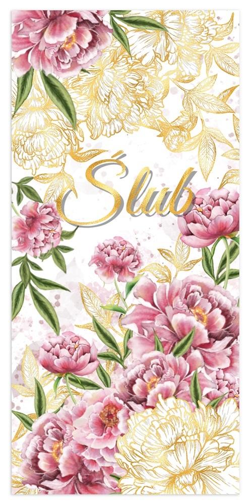 Karnet pamiątka ślub złote piwonie