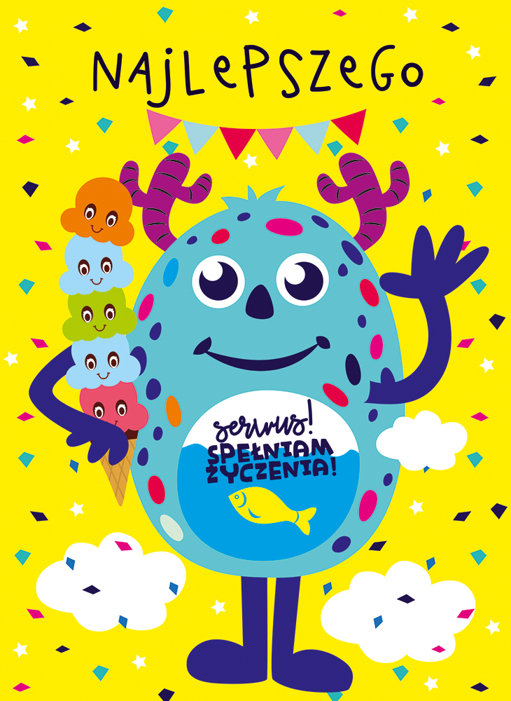 Karnet urodzinowy potworek