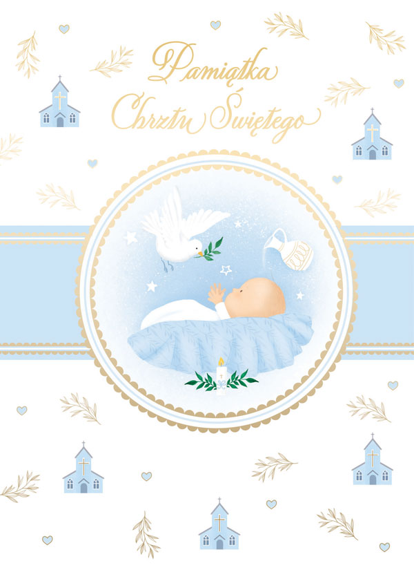Karnet z kieszonką b6 chrzest niebieski