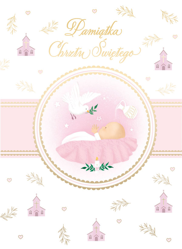 Karnet z kieszonką b6 chrzest różowy