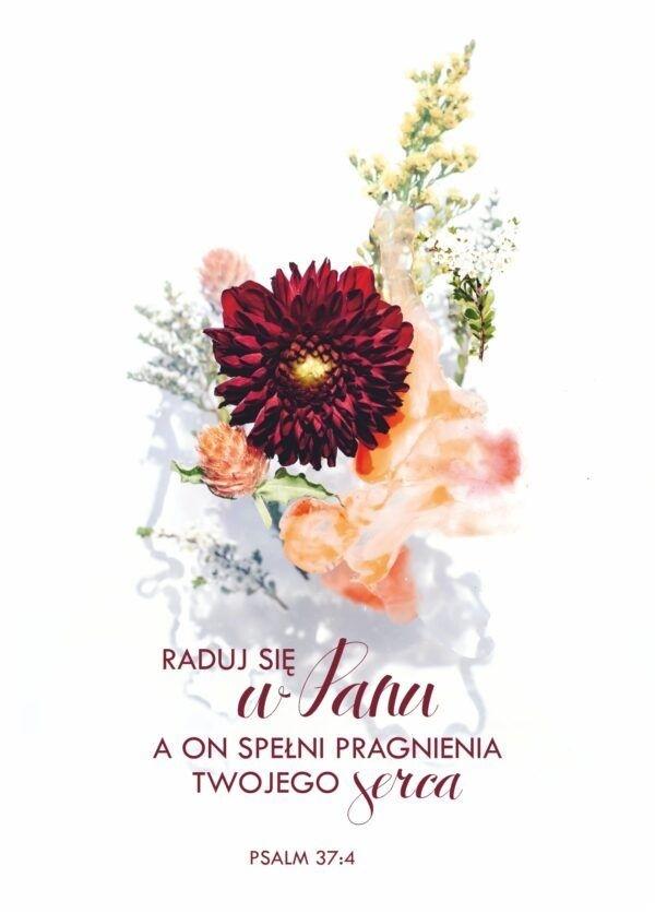 Kartka - Raduj się w Panu... - kwiat bordo