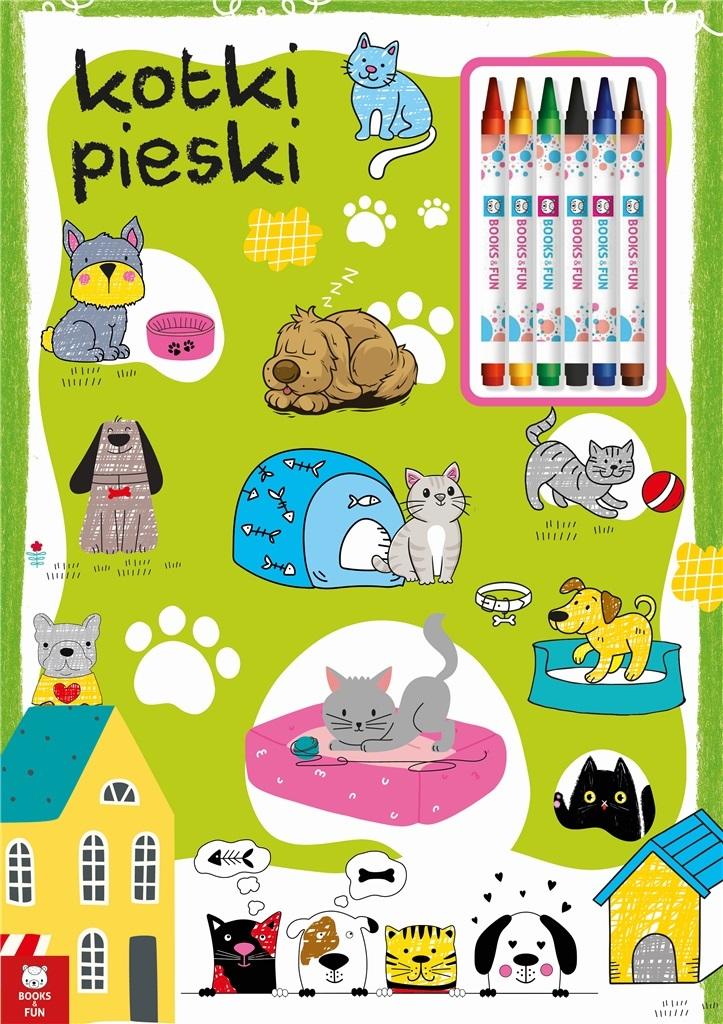 Kolorowanka Kotki pieski z kredkami