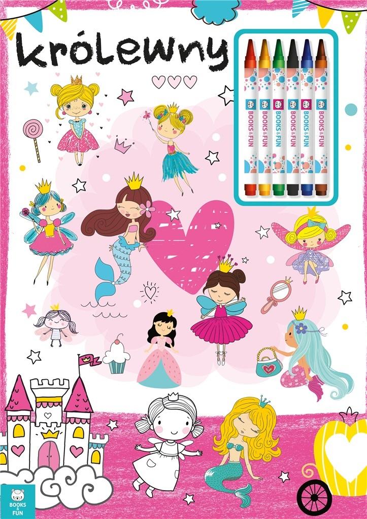 Kolorowanka Królewny z kredkami