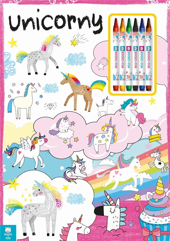 Kolorowanka Unicorny z kredkami