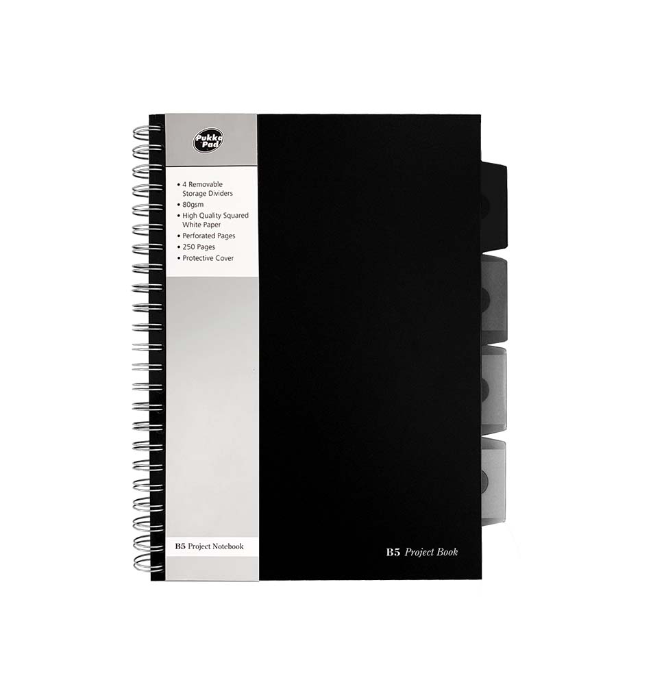 Kołozeszyt PUKKA BLACK B5 PROJECT BOOK czarny kratka