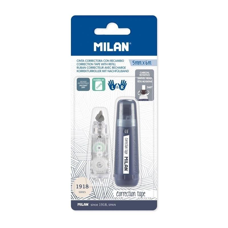 Korektor mini w taśmie Milan 1918 5 mm x 6 m granatowy + wkład zapasowy na blistrze