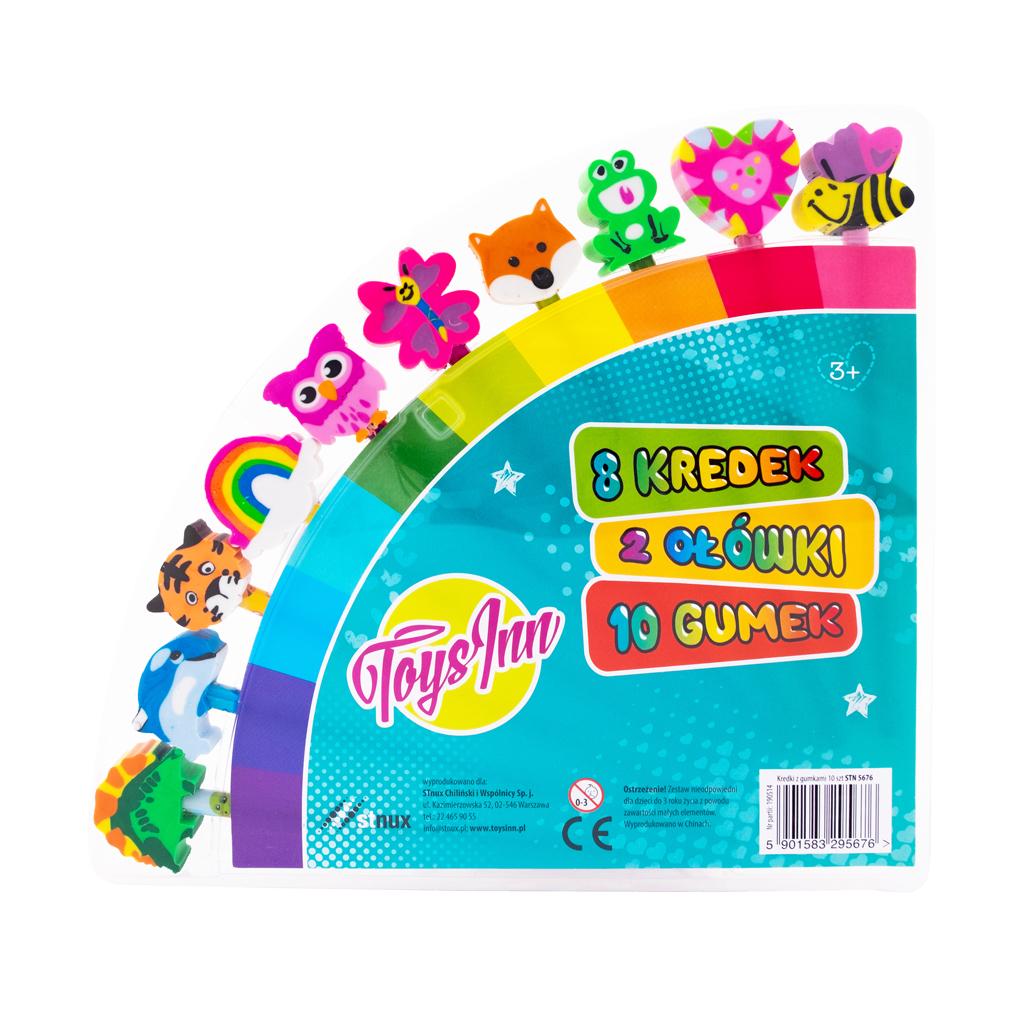 Kredki ołówkowe z gumkami Stnux 10 kolorów stn 5676