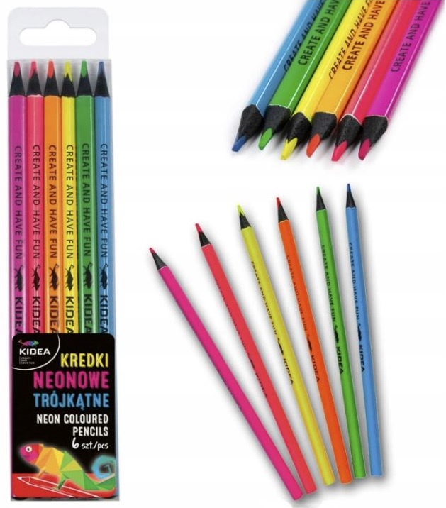 Kredki trójkątne neonowe Kidea 6 kolorów