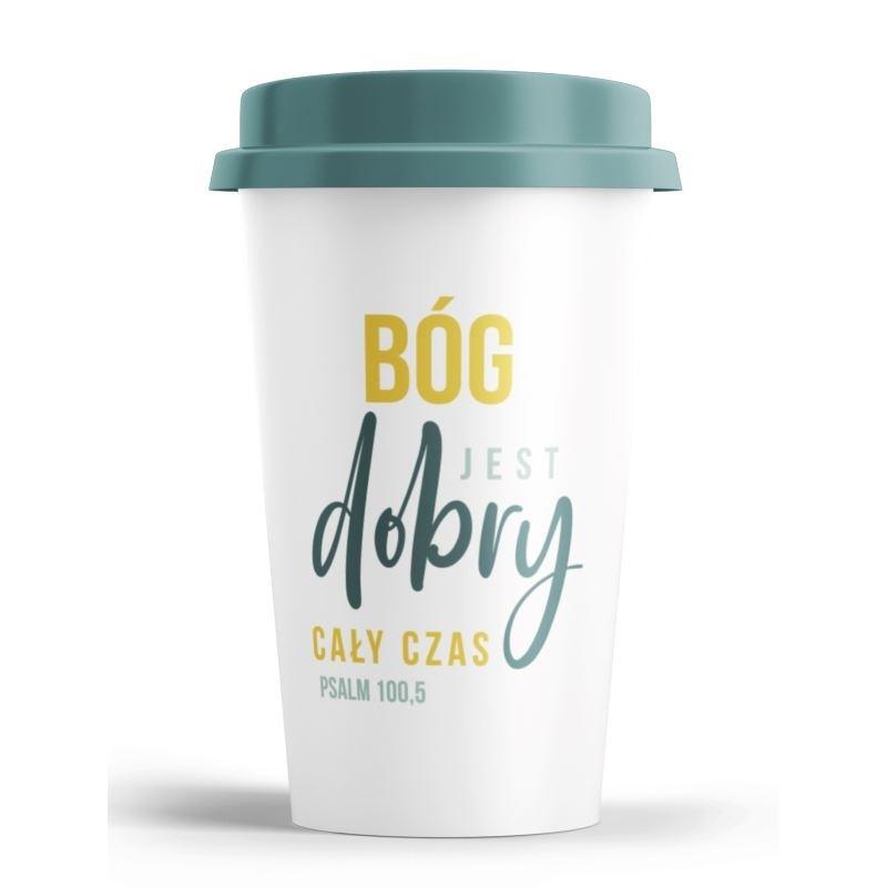 Kubek wysoki z pokrywką - Bóg jest dobry