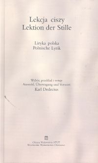 Lekcja ciszy (Lektion der Stille). Liryka polska (Polnische Lyrik)