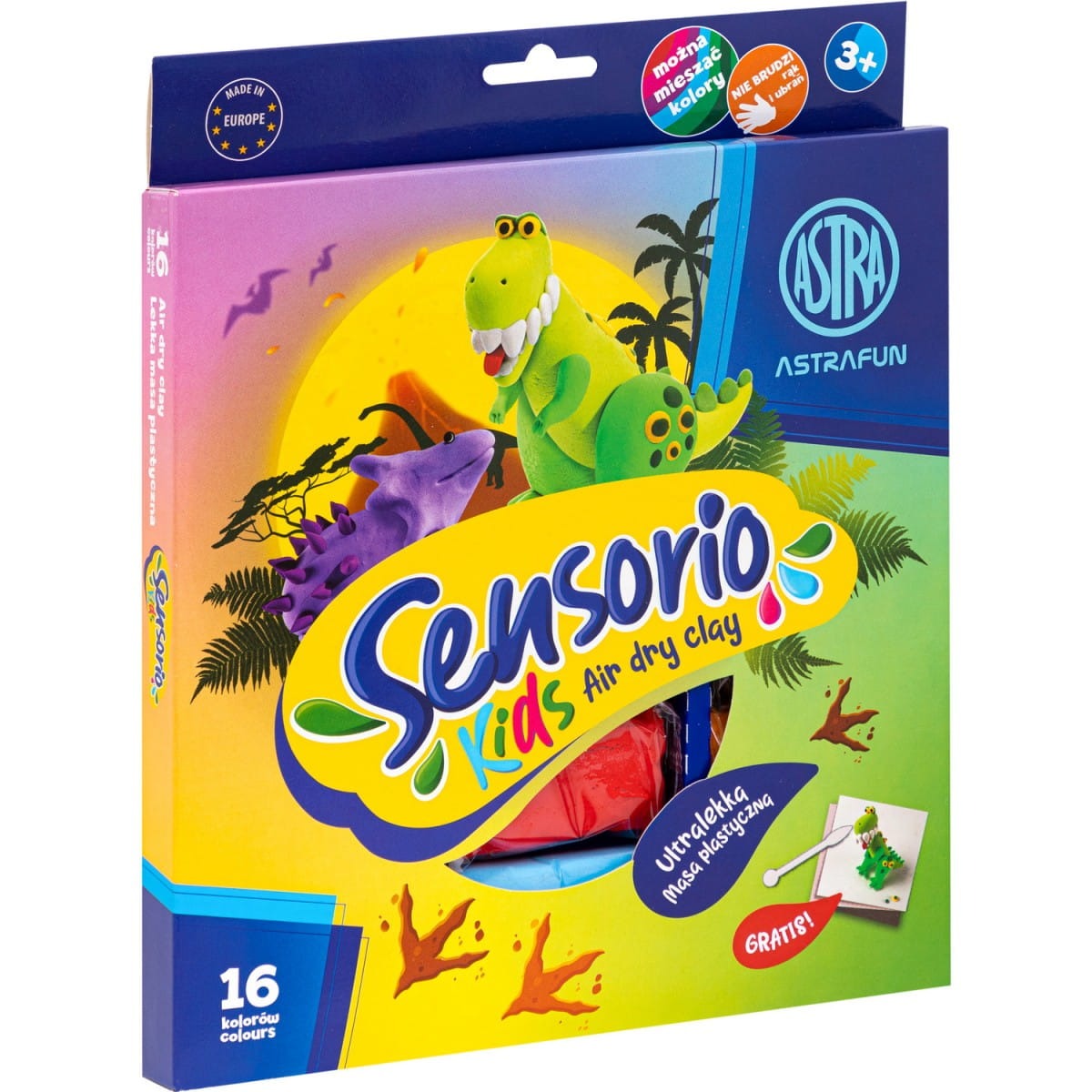 Lekka masa plastyczna Dinozaury Sensorio Kids 16 kolorów