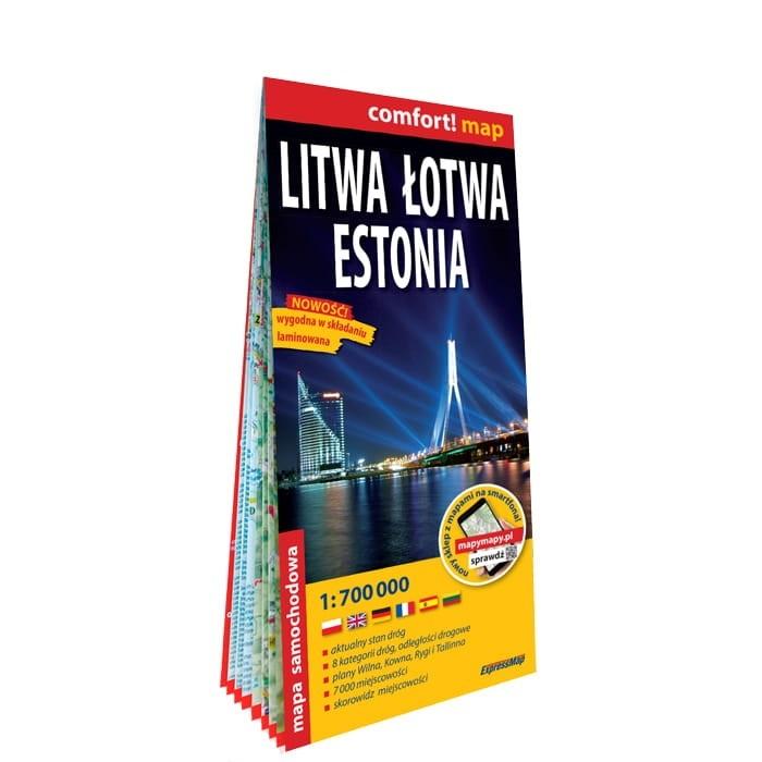 Litwa Łotwa Estonia laminowana mapa samochodowa 1:700 000