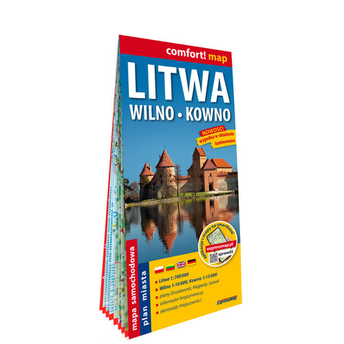 Litwa Wilno Kowno laminowana mapa samochodowa 1:700 000/1:10 000/1:15 000