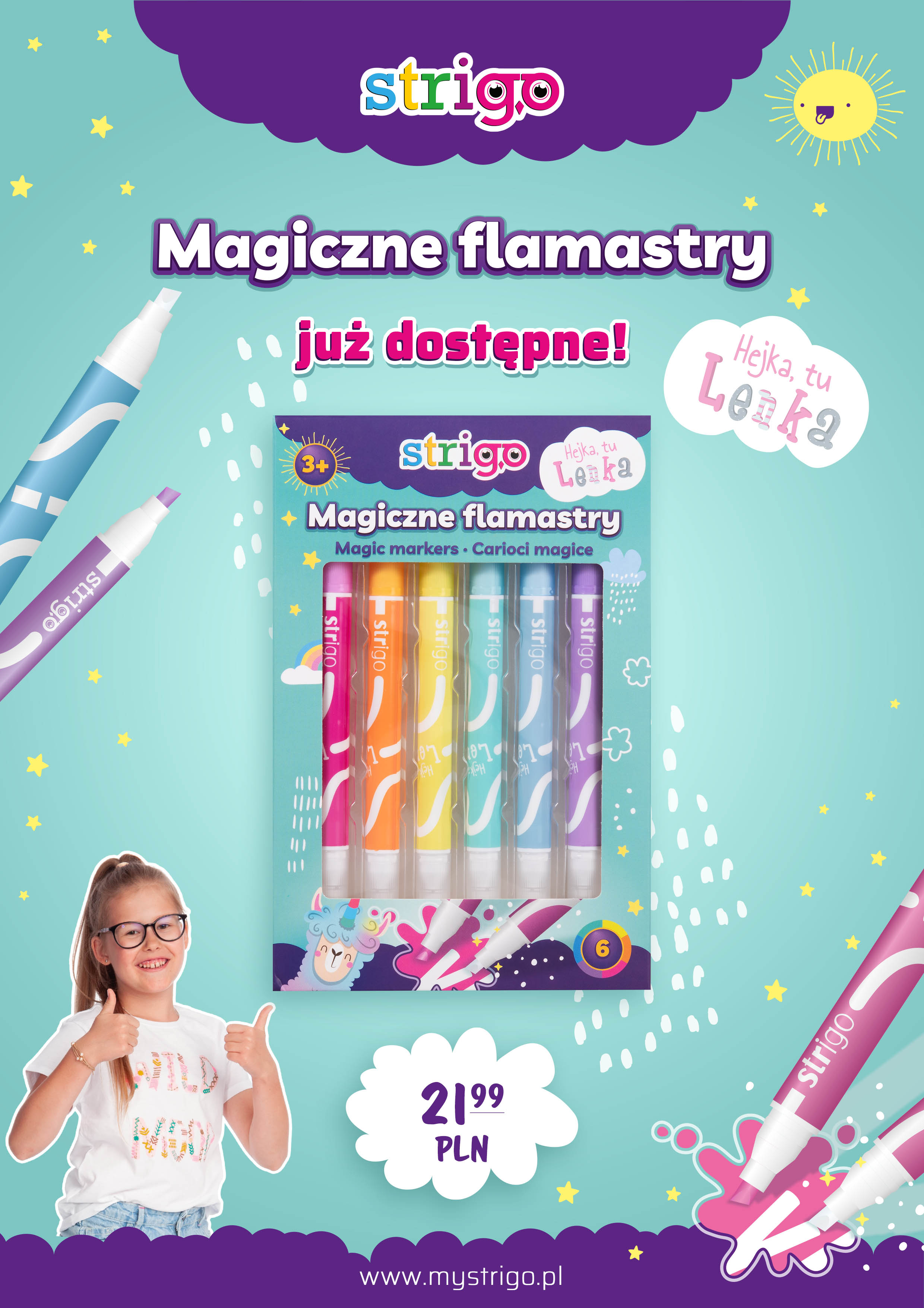 Magiczne flamastry Strigo z kolekcji Hejka tu Lenka