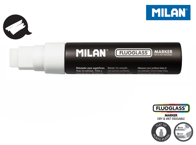 Marker do szyb Milan fluoglass biały, szeroki, 15 mm