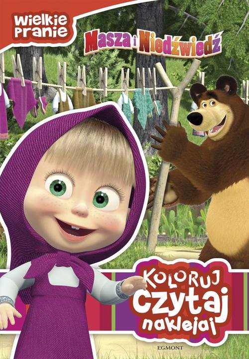 Masza i Niedźwiedź. Koloruj, czytaj, naklejaj. Wielkie pranie