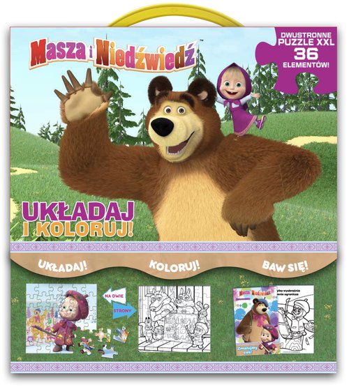 Masza i niedźwiedź. Układaj i koloruj.