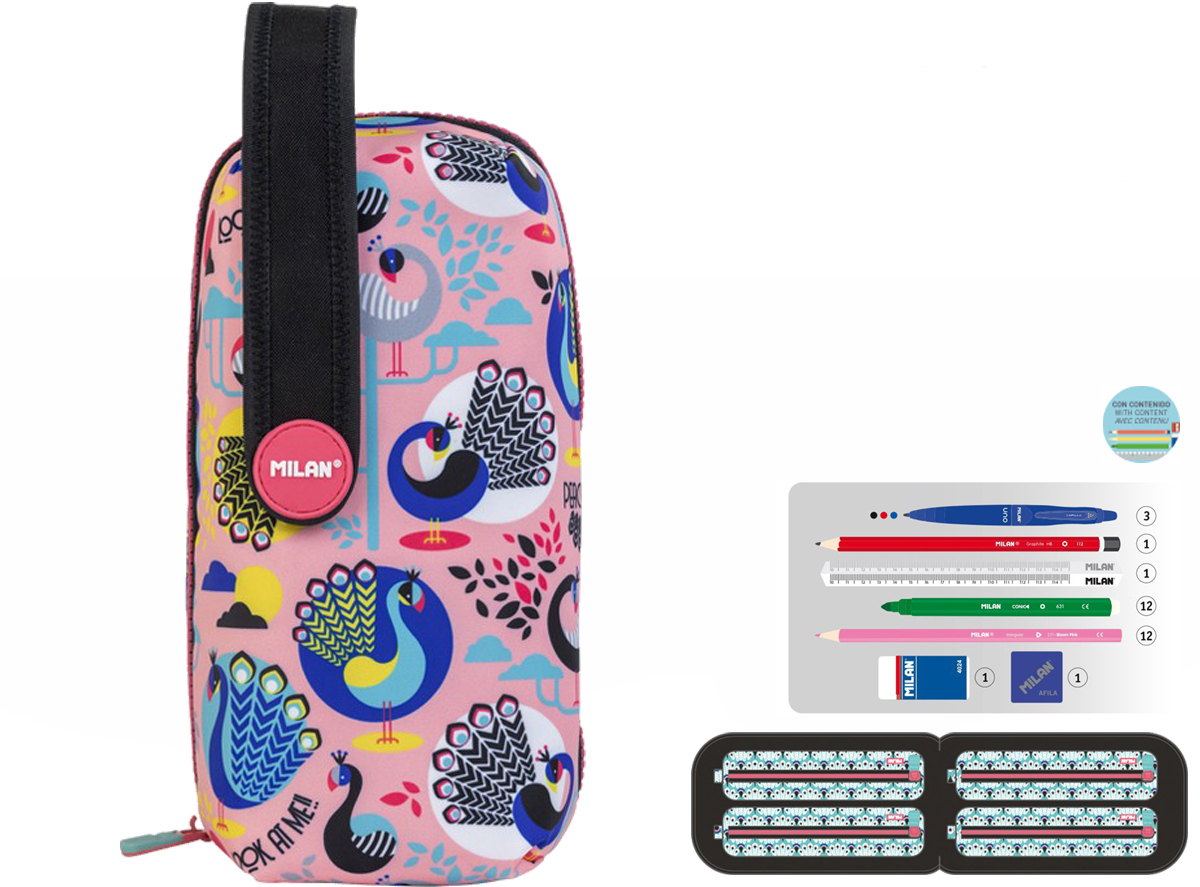 Multipiórnik Milan owalny z 4 piórnikami PEACOCK różowy