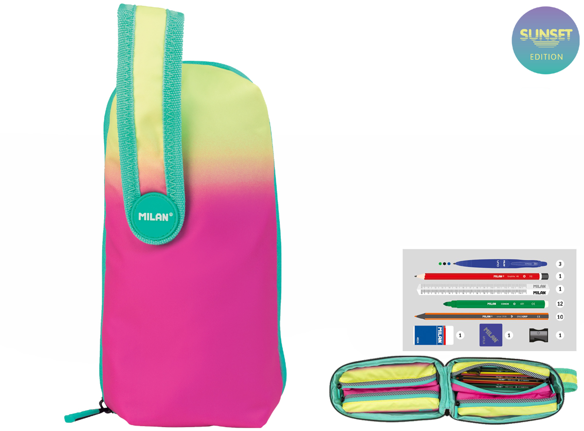 Multipiórnik Milan owalny z 4 piórnikami SUNSET różowo-żółty