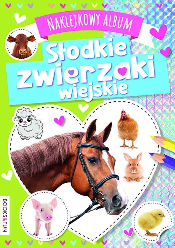 Naklejkowy album słodkie zwierzaki wiejskie z naklejkami z brokatem