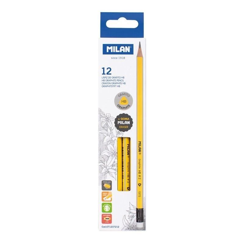 Ołówek HB trójkątny z gumką żółty 12 szt.