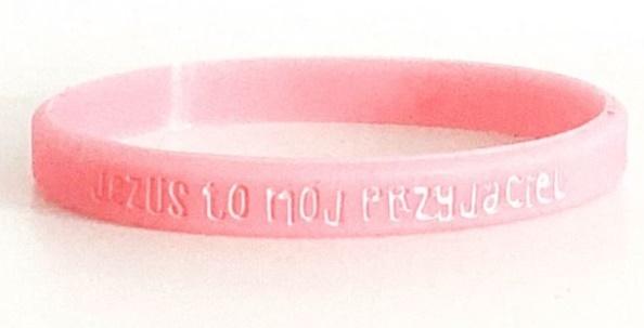 Opaska silikonowa dzieci - Jezus - róż wąska