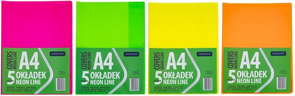 Paczka okładki A4 neon line nieregulowane 5 szt.mix kolorów