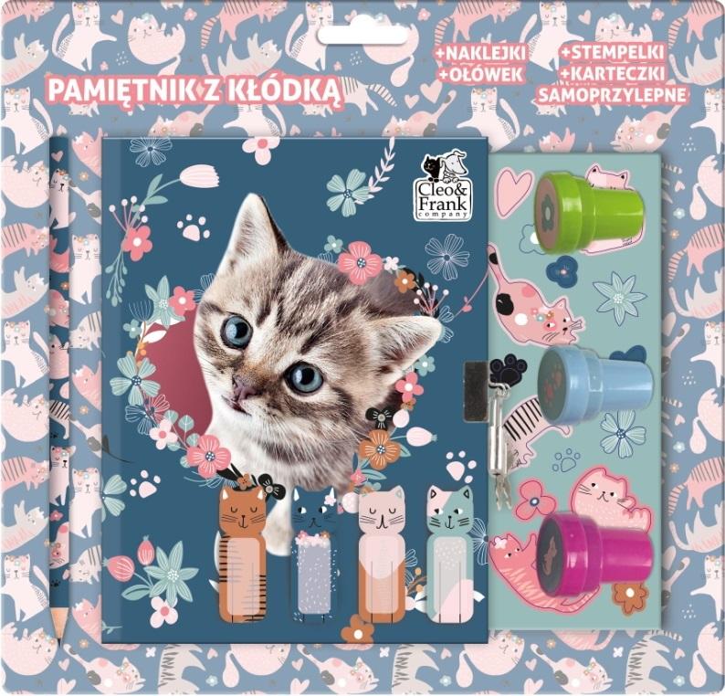 Pamiętnik z kłódką i stempelkami + zestaw przyborów Cleo i Frank 41