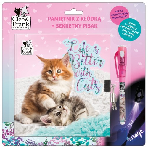 Pamiętnik z kłódką + sekretny pisak Cleo i Frank 26 kot