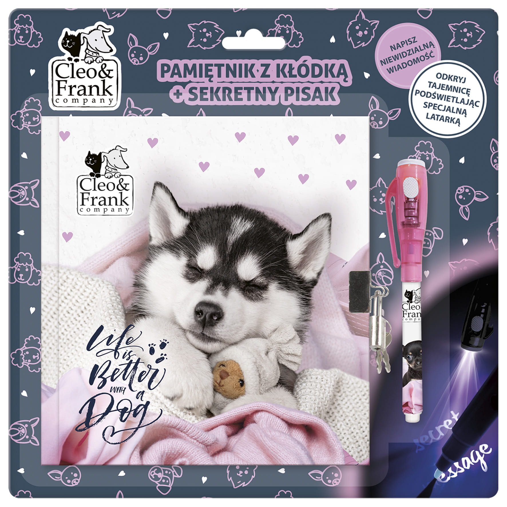 Pamiętnik z kłódką + sekretny pisak Cleo i Frank 38 (Pies)