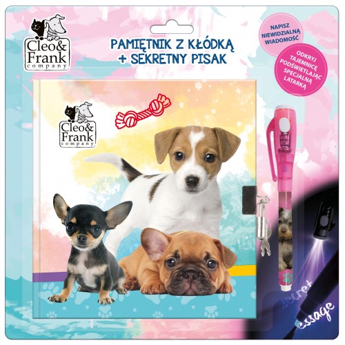 Pamiętnik z kłódką+sekretny pisak Cleo i Frank 27 pies