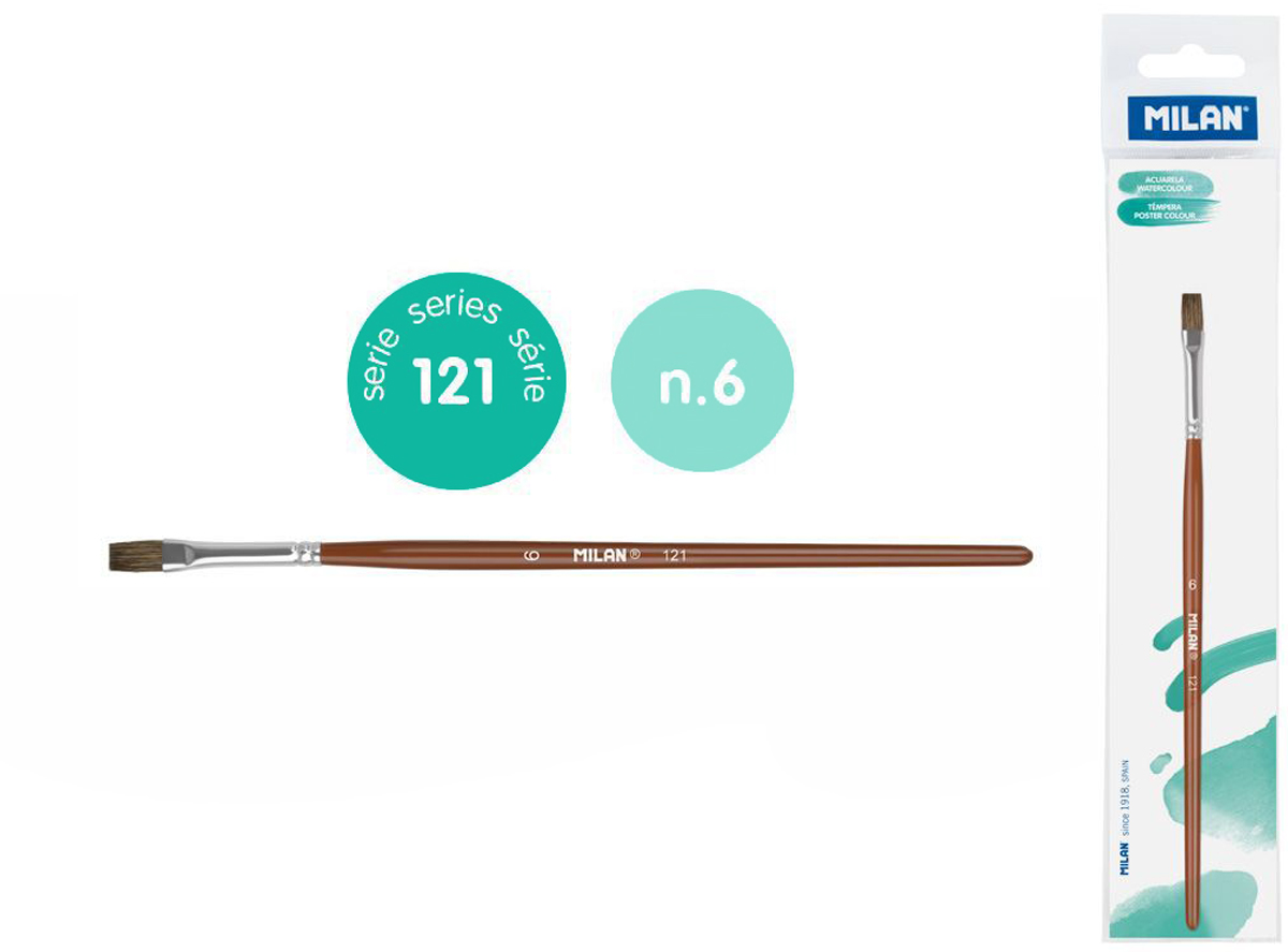 Pędzel płaski z włosia koziego seria 121 nr 6 Milan 1 szt. na blistrze