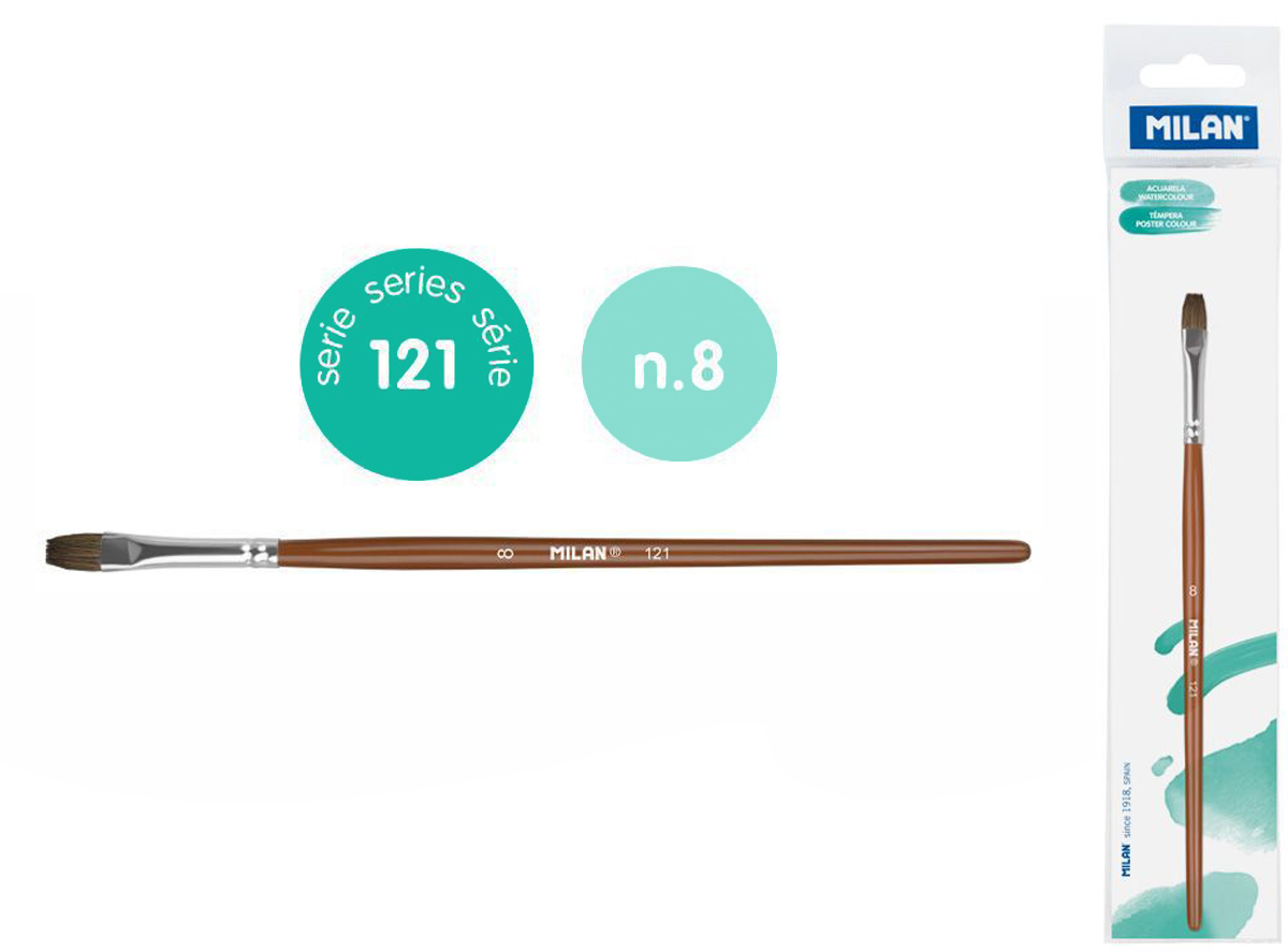 Pędzel płaski z włosia koziego seria 121 nr 8 Milan 1 szt. na blistrze