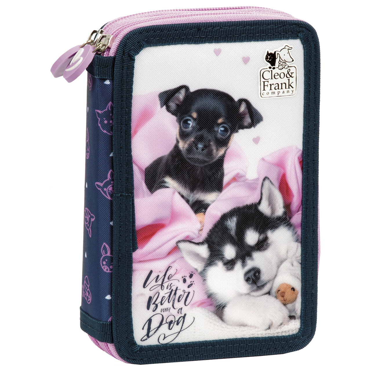 Piórnik 2-komorowy z wyposażeniem Cleo i Frank 38 pies