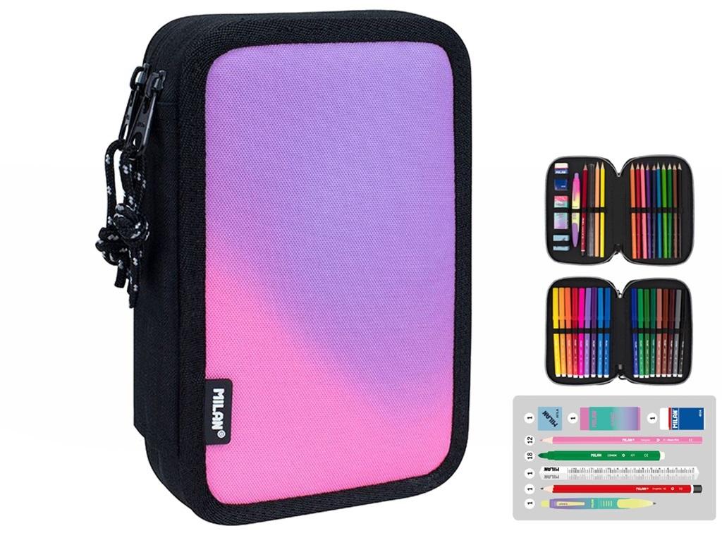 Piórnik 2-poziomowy z wyposażeniem Milan SUNSET czarno - różowy