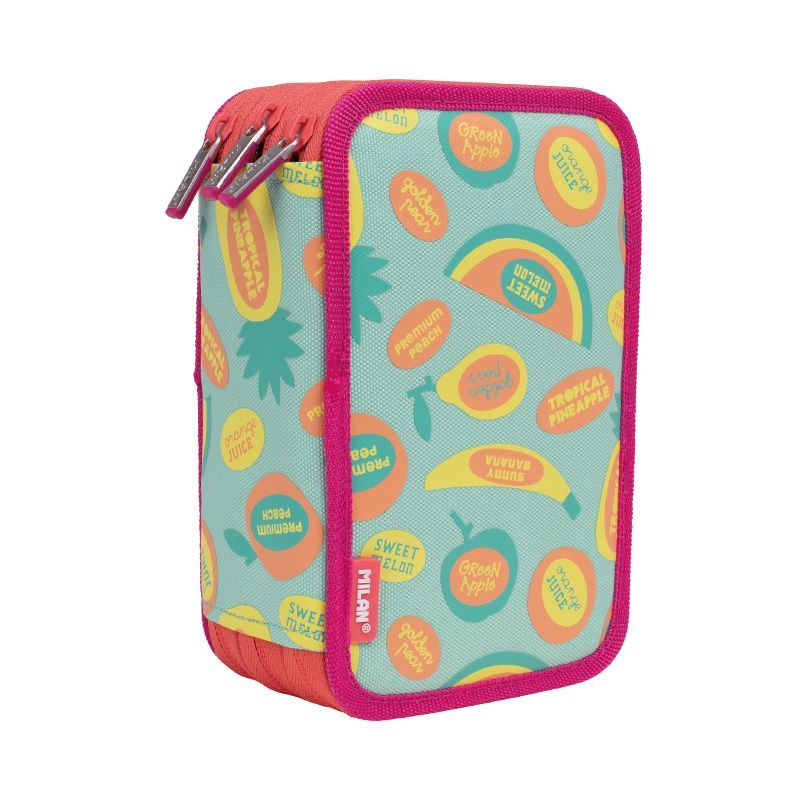 Piórnik 3-komorowy z wyposażeniem Milan FRUTIKIS zielono - pomarańczowy