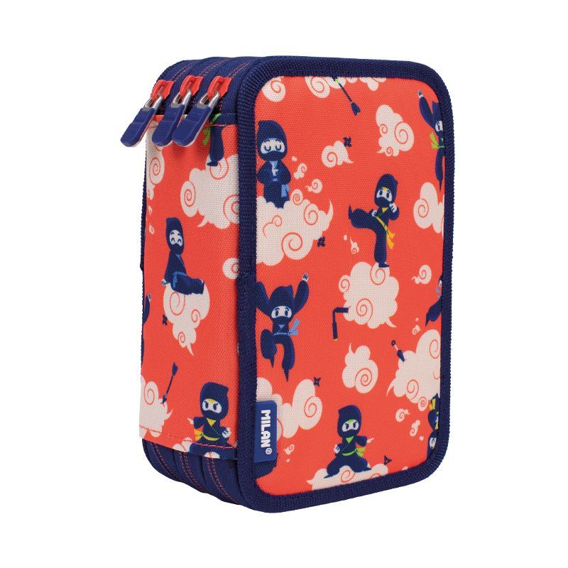 Piórnik 3-komorowy z wyposażeniem Milan NINJUTSU czerwony