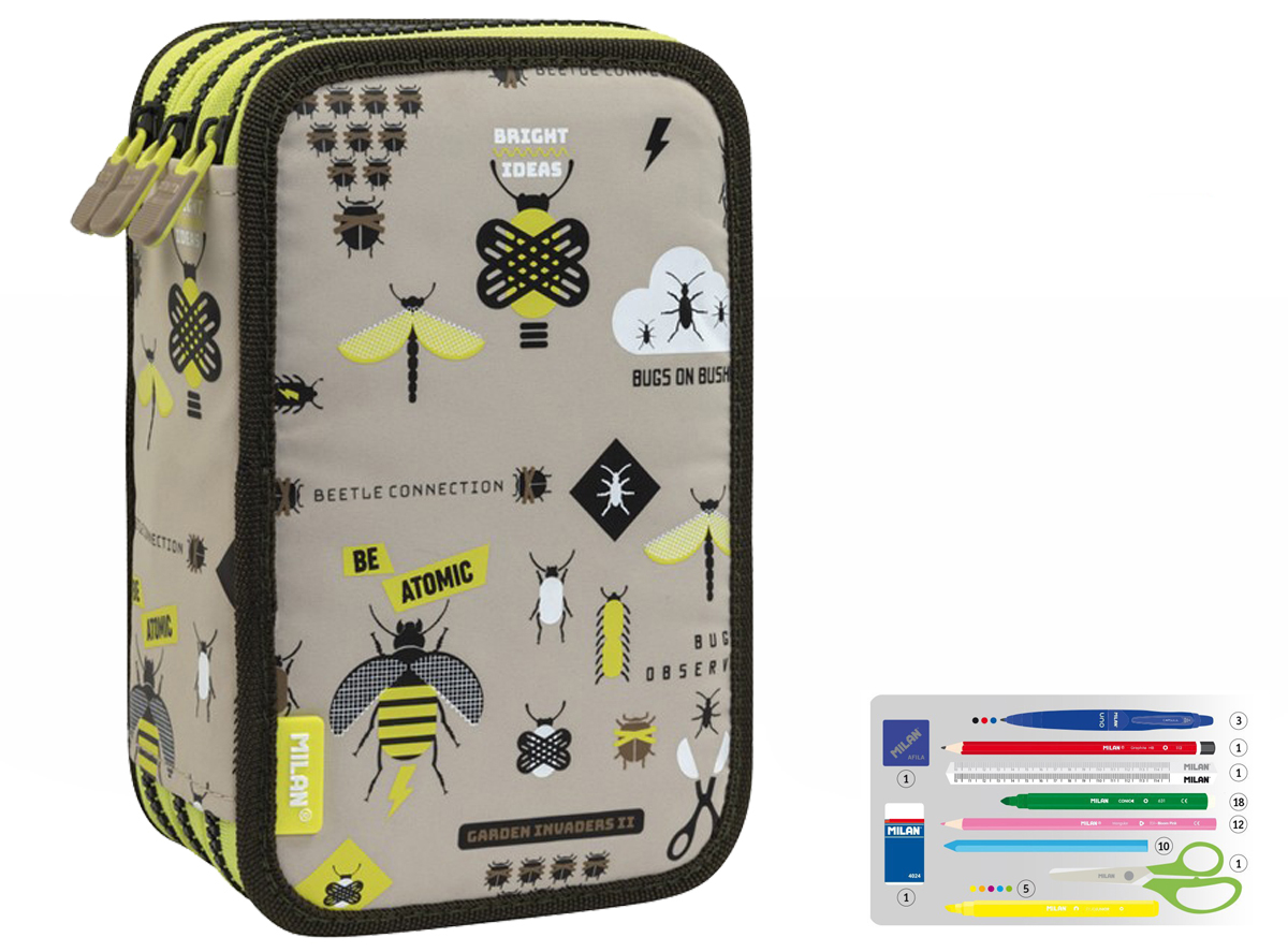 Piórnik 3-poziomowy z wyposażeniem Milan BE ATOMIC szary